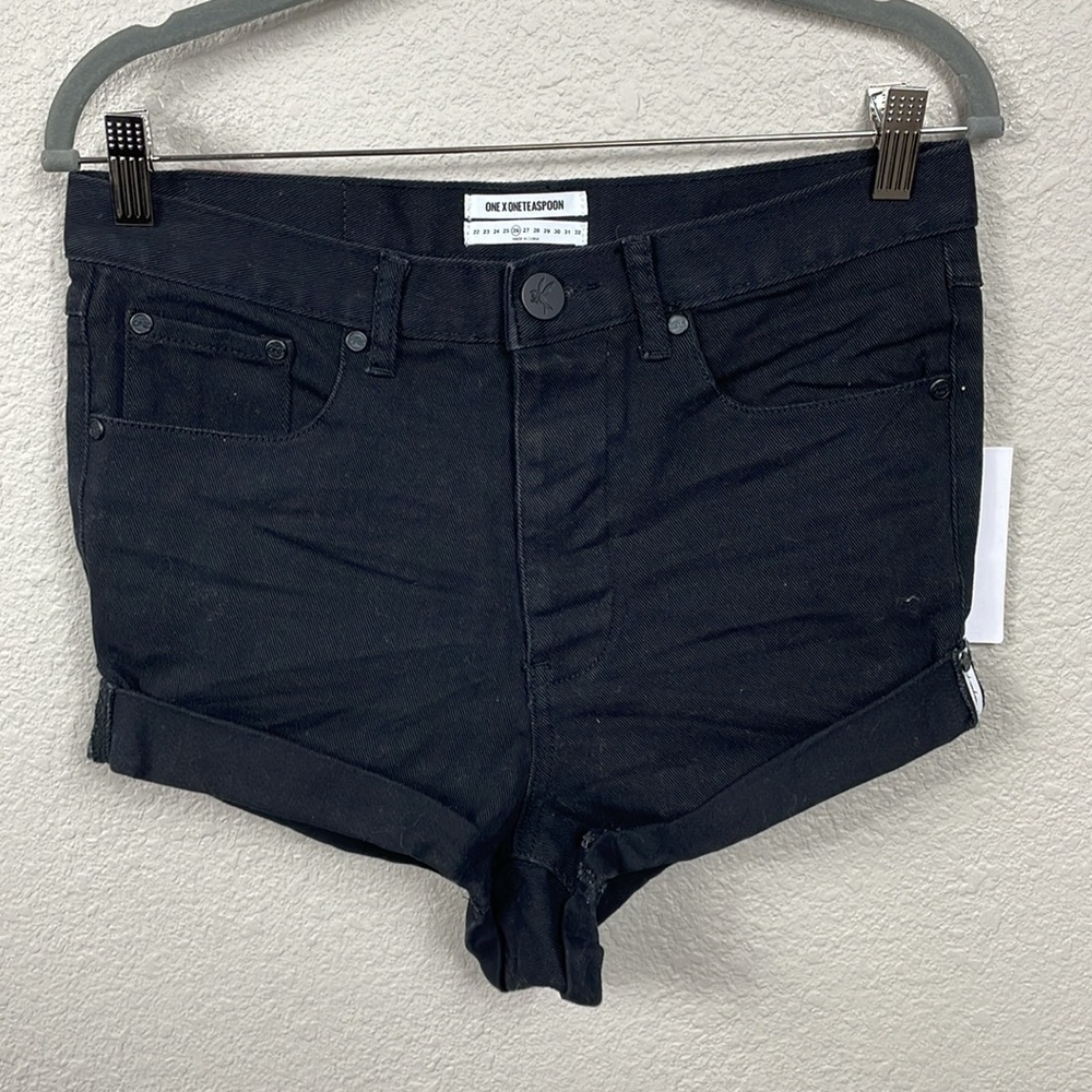 NWT One Teaspoon Lovers Low Waist Skinny Leg Drop Crotch Jean Shorts Black 26